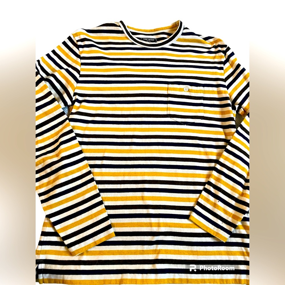 Todd Snyder Striped Long Sleeve Tee in Yellow, Black, White